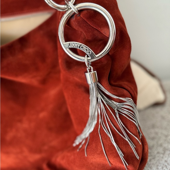 JIMMY CHOO rusty brown suede CALLIE LARGE Hobo Shoulder Bag - Picture 13 of 14